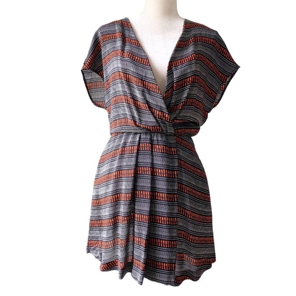 Maje Solene Silk V-Neck Mini Dress Dolman Sleeve Orange Black Women Small
